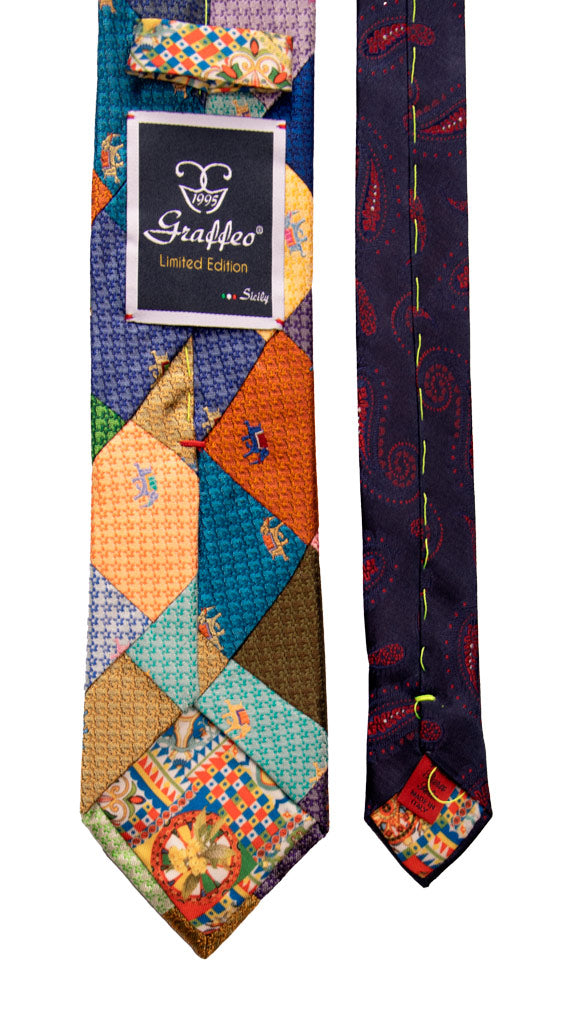 Cravatta Mosaico Patchwork di Seta Fantasia Multicolor con Animali Made in Italy Graffeo Cravatte Pala