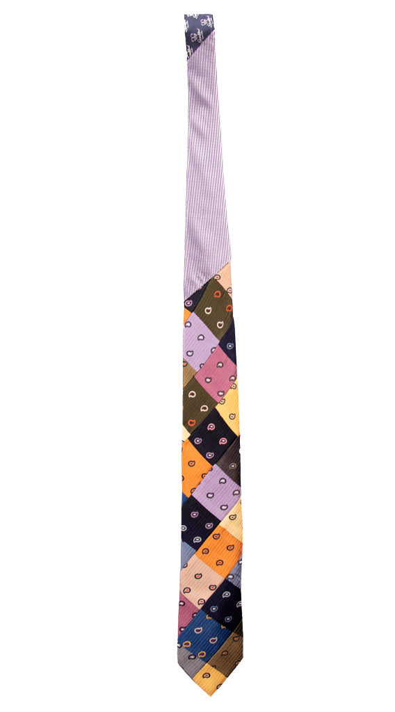 Cravatta Mosaico Patchwork di Seta Fantasia Paisley Multicolor Made in Italy Graffeo Cravatte Intera