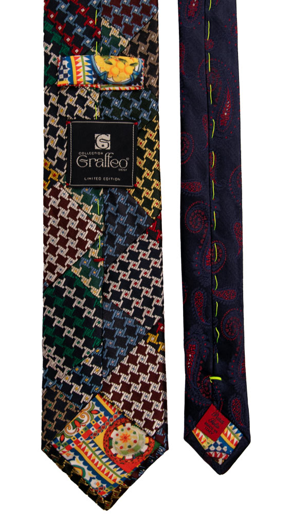 Cravatta Mosaico Patchwork di Seta Fantasia Pied de Poule Multicolor PM757