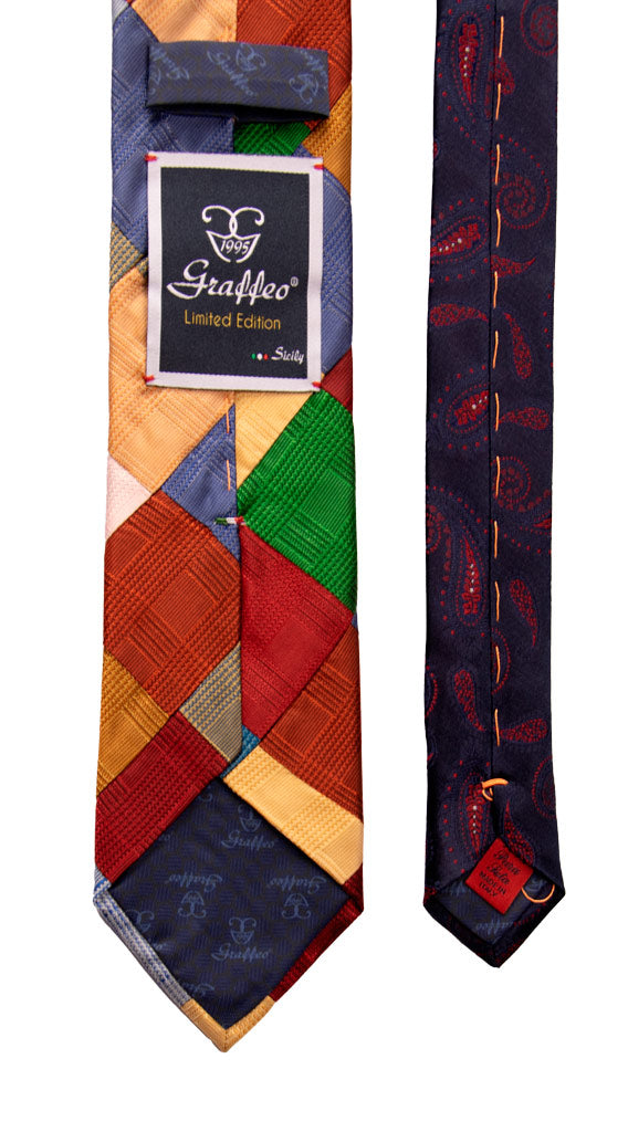 Cravatta Mosaico Patchwork di Seta Principe di Galles Multicolor Made in Italy Graffeo Cravatte Pala