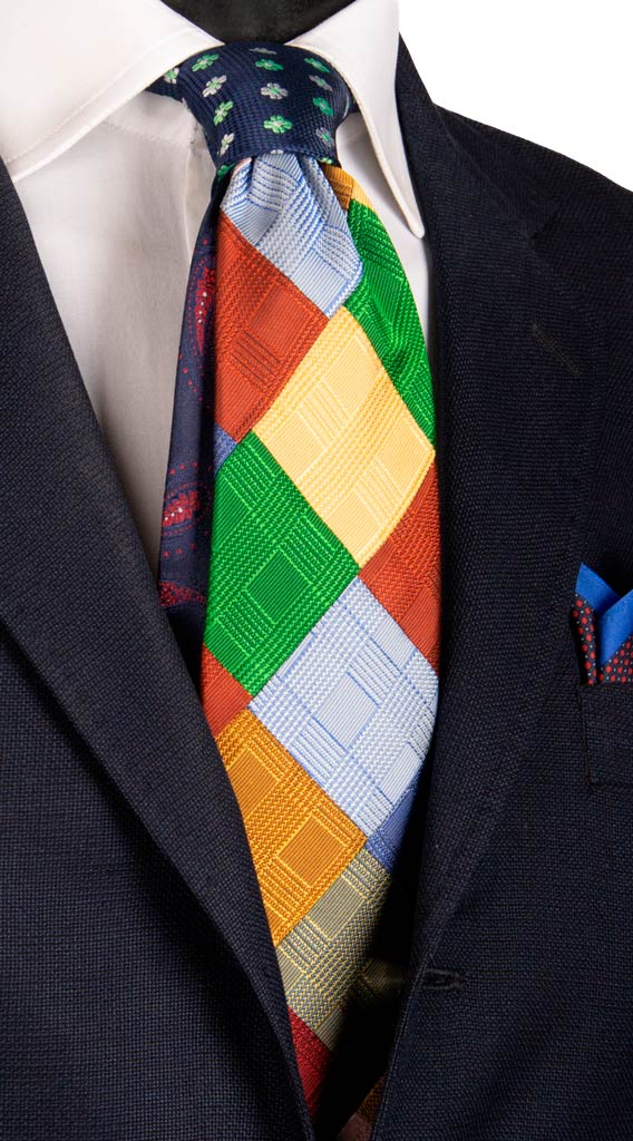 Cravatta Mosaico Patchwork di Seta Principe di Galles Multicolor Made in Italy Graffeo Cravatte