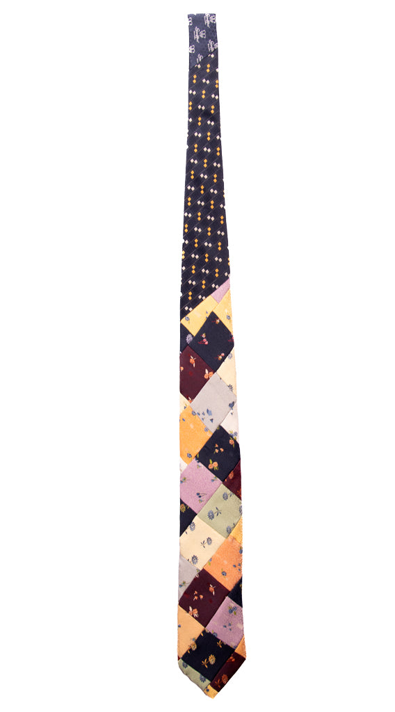 Cravatta Mosaico Patchwork di Seta Fantasia a Fiori Multicolor Made in Italy Graffeo Cravatte Intera