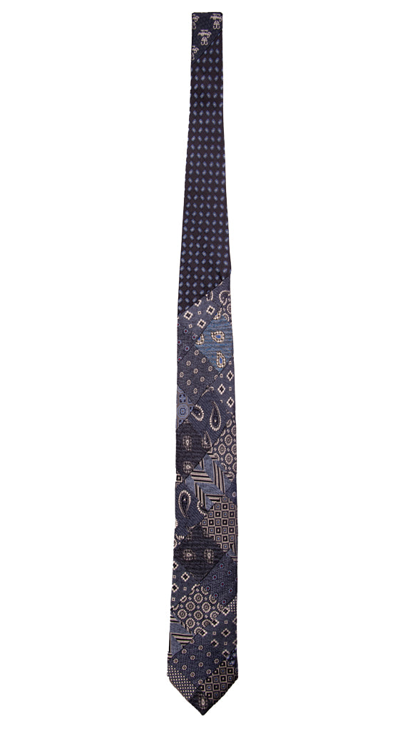 Cravatta Mosaico Patchwork di Seta Jaspè Avion Fantasia Grigia Celeste Made in Italy Graffeo Cravatte Intera
