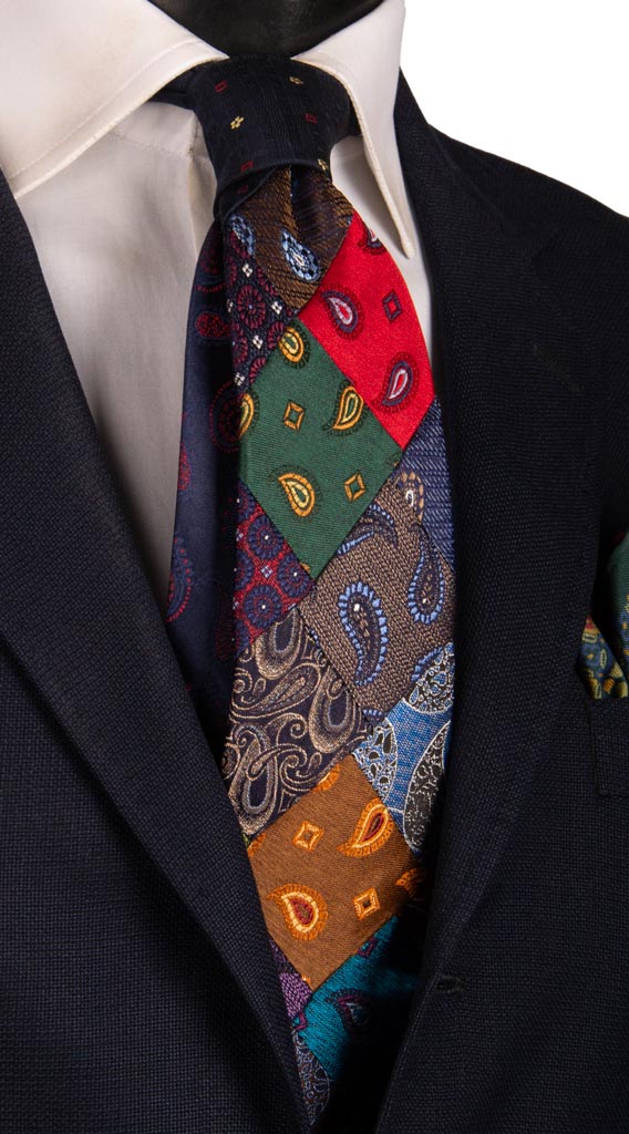 Cravatta Mosaico Patchwork di Seta Jaspè Paisley Multicolor PM759 Graffeo Cravatte Made in Italy