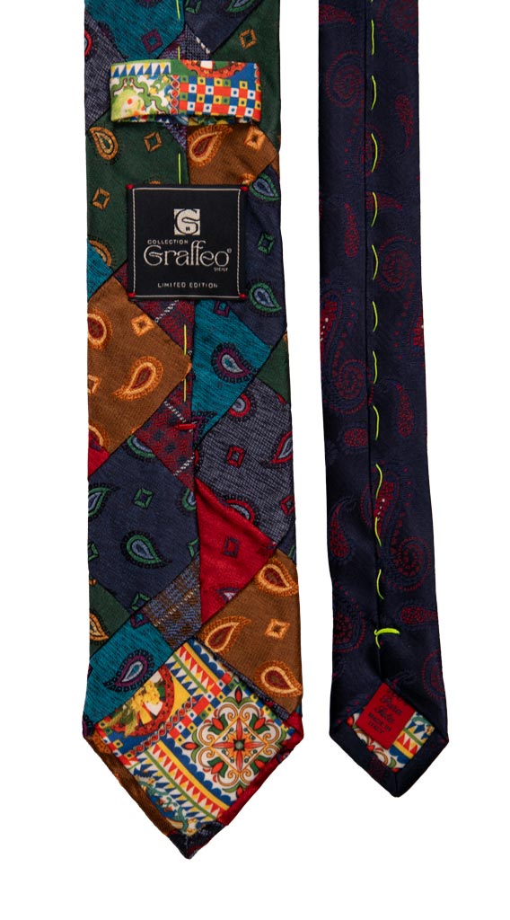 Cravatta Mosaico Patchwork di Seta Jaspè Paisley Multicolor Made in Italy Graffeo Cravatte Pala