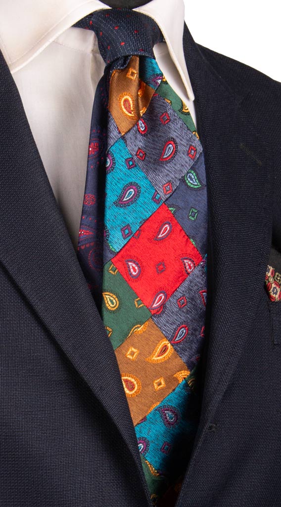Cravatta Mosaico Patchwork di Seta Jaspè Paisley Multicolor Made in Italy Graffeo Cravatte