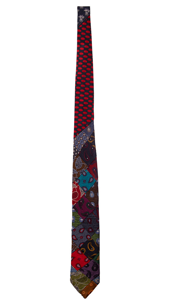 Cravatta Mosaico Patchwork di Seta Jaspè Paisley Multicolor Made in italy Graffeo Cravatte Intera