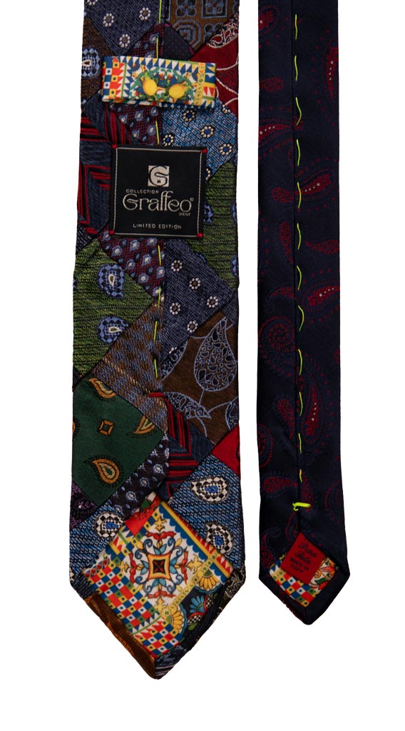 Cravatta Mosaico Patchwork di Seta Jaspè Paisley Multicolor Made in italy Graffeo Cravatte Pala