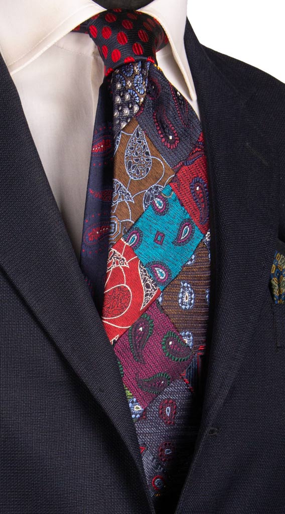Cravatta Mosaico Patchwork di Seta Jaspè Paisley Multicolor Made in italy Graffeo Cravatte