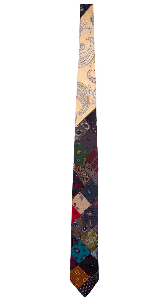 Cravatta Mosaico Patchwork di Seta Jaspè Paisley Multicolor Made in Italy Graffeo Cravatte Intera