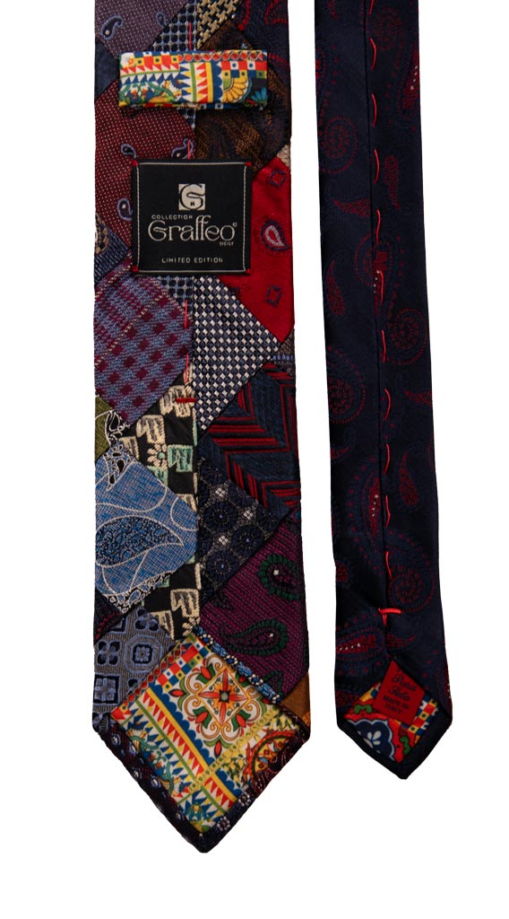 Cravatta Mosaico Patchwork di Seta Jaspè Paisley Multicolor Made in italy Graffeo Cravatte Pala