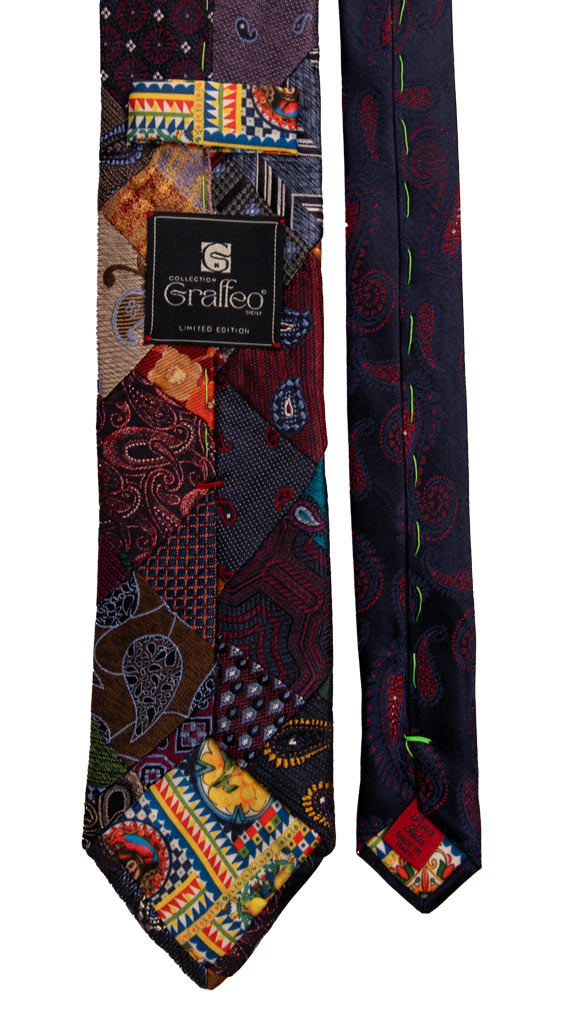 Cravatta Mosaico Patchwork di Seta Jaspè Paisley Multicolor PM797 Graffeo Cravatte Made in Italy Pala
