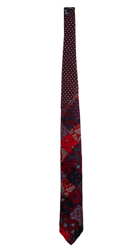 Cravatta Mosaico Patchwork di Seta Jaspè Rossa Blu Fantasia PM778 Graffeo Cravatte Made in Italy Intera