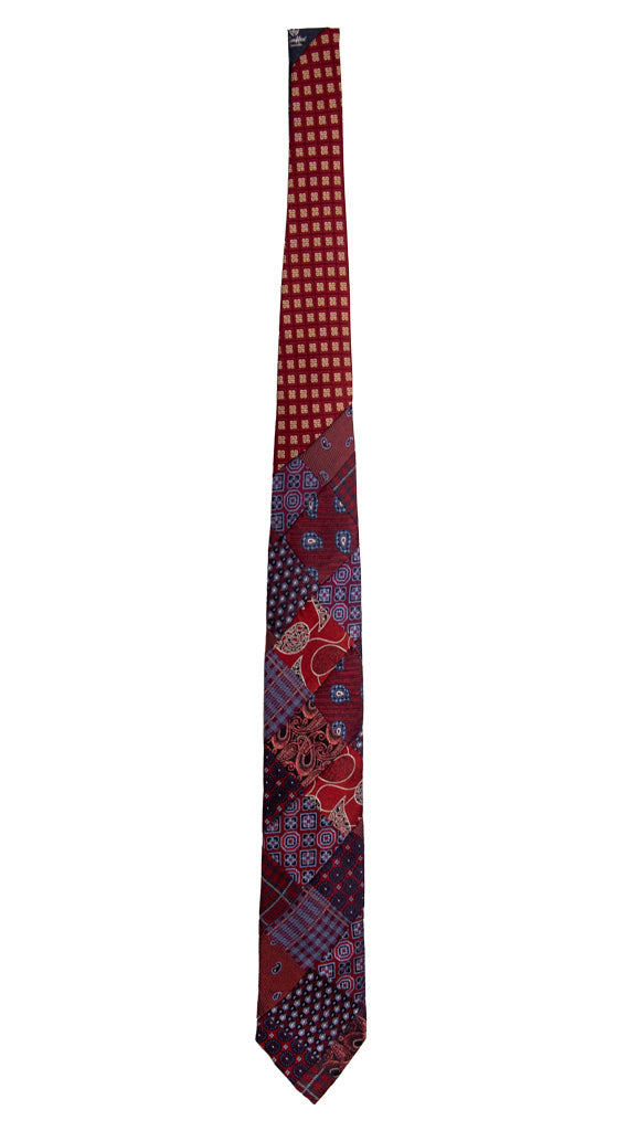 Cravatta Mosaico Patchwork di Seta Jaspè Rossa Fantasia Multicolor PM755 Graffeo Cravatte Made in Italy Intera