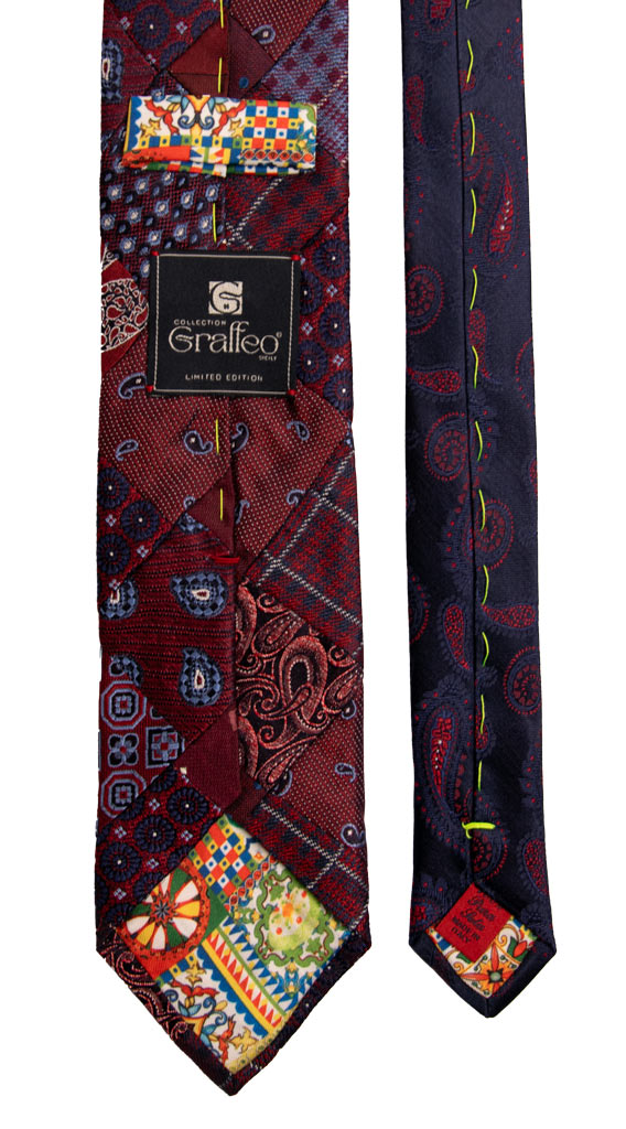 Cravatta Mosaico Patchwork di Seta Jaspè Rossa Fantasia Multicolor PM755 Graffeo Cravatte Made in Italy Pala