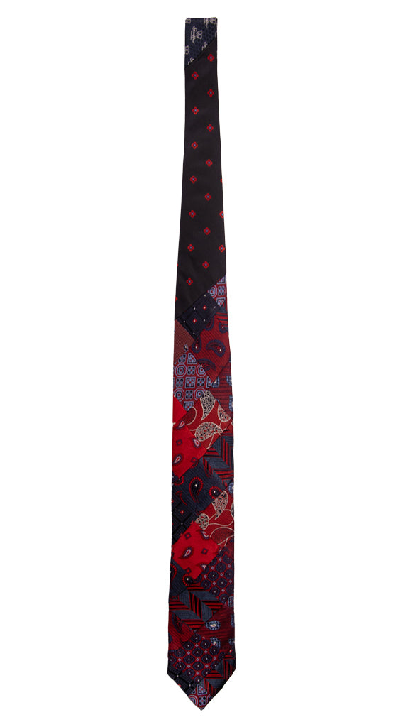 Cravatta Mosaico Patchwork di Seta Jaspè Rosso Blu Fantasia PM804 Graffeo Cravatte Made in Italy Intera