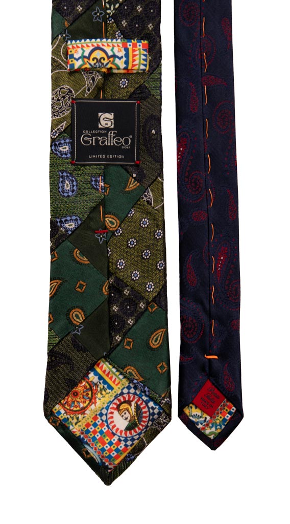 Cravatta Mosaico Patchwork di Seta Jaspè Verde Fantasia Multicolor Made in italy Graffeo Cravatte Pala