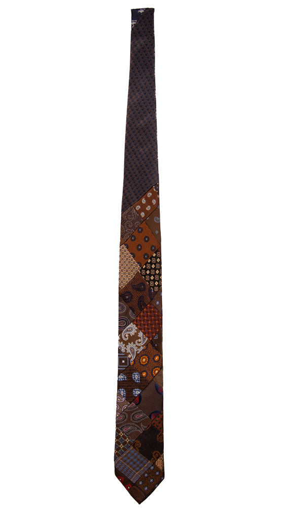 Cravatta Mosaico Patchwork di Seta Marrone Fantasia Multicolor Made in italy Graffeo Cravatte Intera