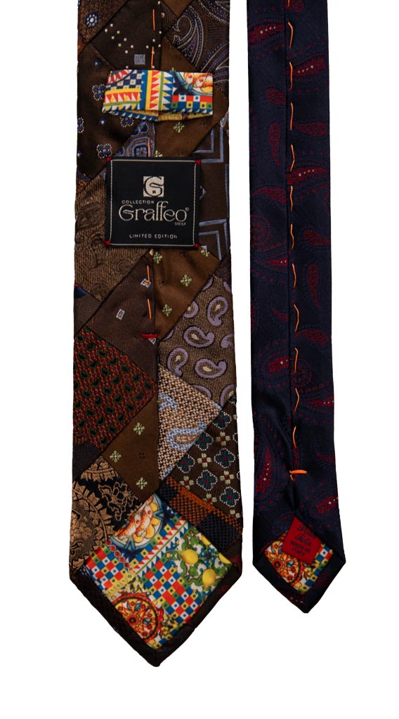 Cravatta Mosaico Patchwork di Seta Marrone Fantasia Multicolor Made in Italy Graffeo Cravatte Pala