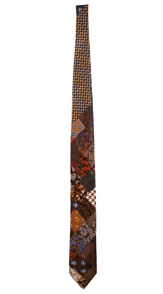 Cravatta Mosaico Patchwork di Seta Marrone Fantasia Multicolor Made in Italy Graffeo Cravatte intera