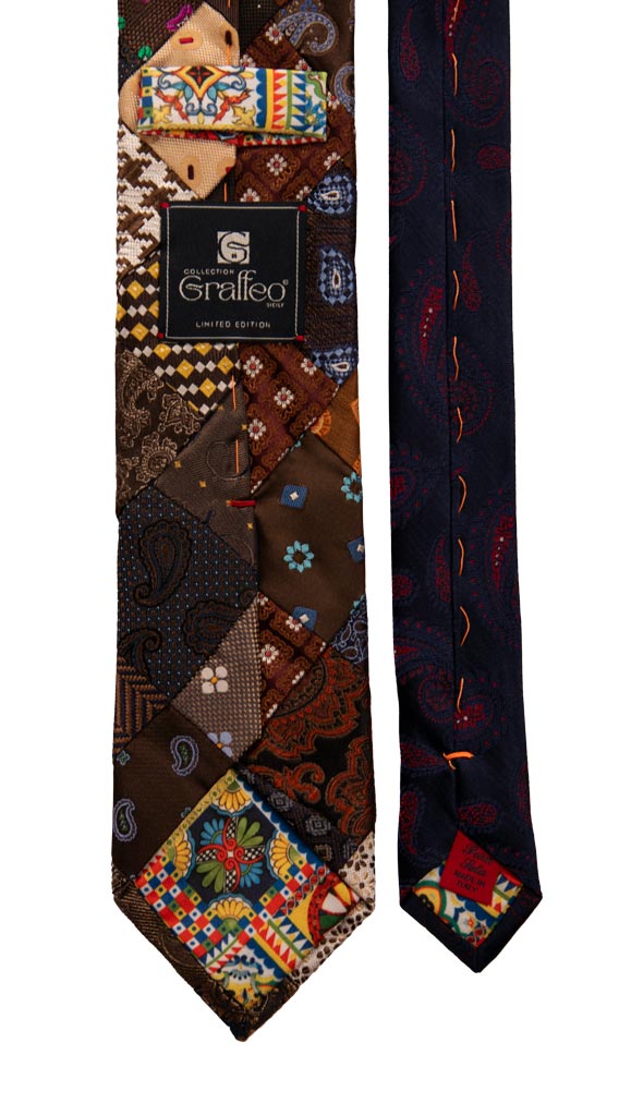 Cravatta Mosaico Patchwork di Seta Marrone Fantasia Multicolor Made in italy Graffeo Cravatte Pala
