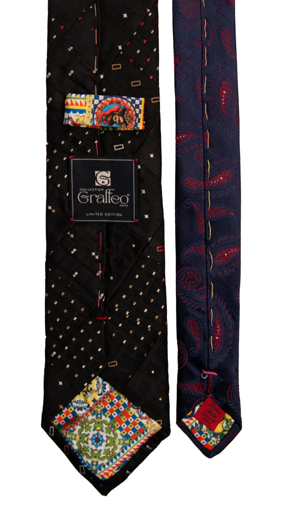 Cravatta Mosaico Patchwork di Seta Nera Fantasia Multicolor PM743 Graffeo Cravatte Made in Italy Pala