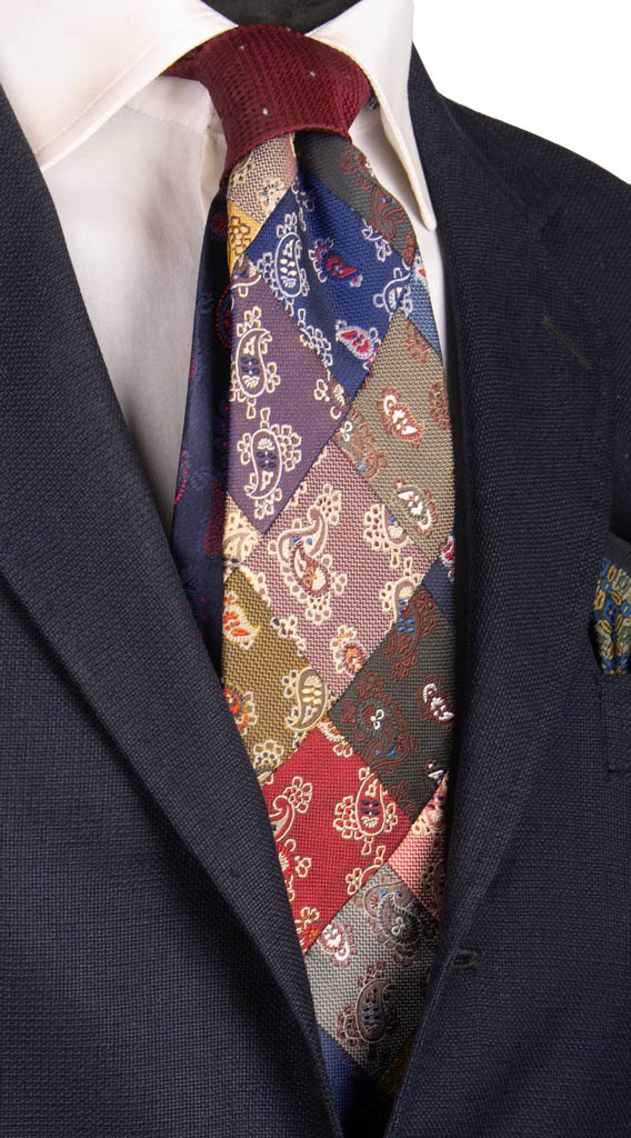 Cravatta Mosaico Patchwork di Seta Paisley Multicolor Made in Italy Graffeo Cravatte