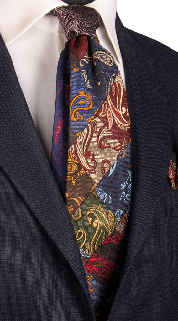 Cravatta Mosaico Patchwork di Seta Paisley Multicolor Made in Italy Graffeo Cravatte