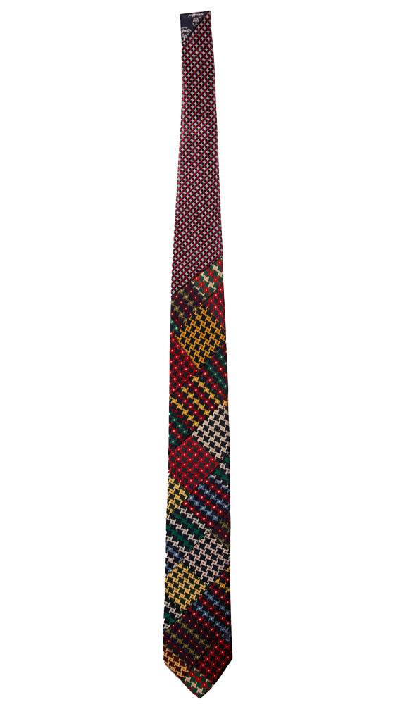 Cravatta Mosaico Patchwork di Seta Pied de Poule Multicolor Made in Italy Graffeo Cravatte Intera
