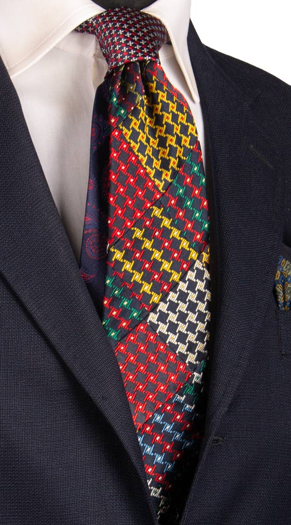 Cravatta Mosaico Patchwork di Seta Pied de Poule Multicolor Made in italy Graffeo Cravatte