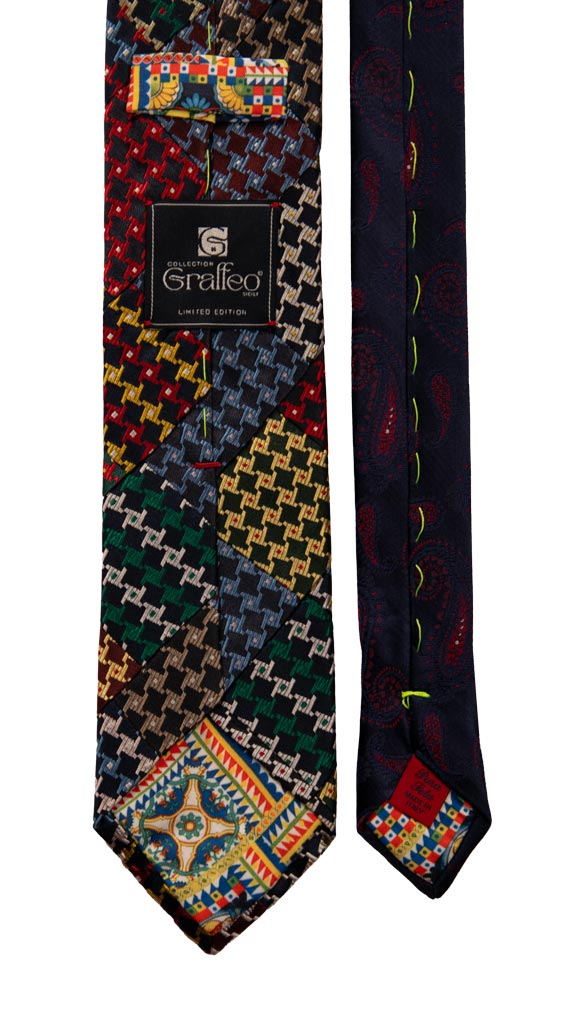 Cravatta Mosaico Patchwork di Seta Pied de Poule Multicolor Made in italy Graffeo Cravatte Pala