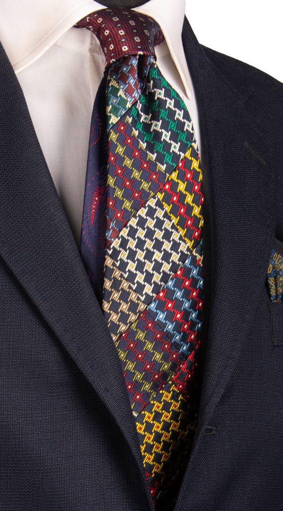 Cravatta Mosaico Patchwork di Seta Pied de Poule Multicolor Made in italy Graffeo Cravatte
