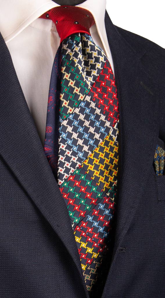 Cravatta Mosaico Patchwork di Seta Pied de Poule Multicolor Made in Italy Graffeo Cravatte