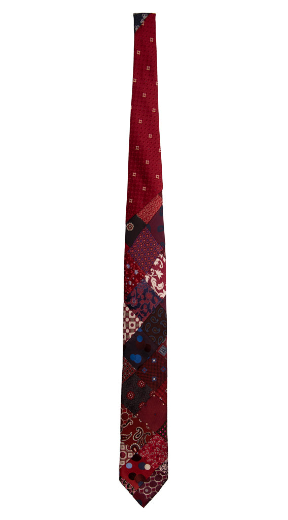 Cravatta Mosaico Patchwork di Seta Rosso Bordeaux Fantasia Multicolor PM800 Graffeo Cravatte Made in Italy Intera