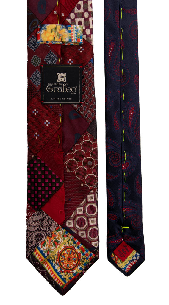 Cravatta Mosaico Patchwork di Seta Rosso Bordeaux Fantasia Multicolor PM800 Graffeo Cravatte Made in Italy Pala