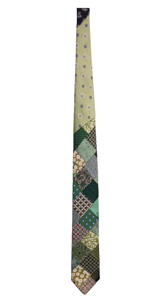Cravatta Mosaico Patchwork di Seta Verde Fantasia Multicolor PM761 Graffeo Cravatte Made in Italy Intera