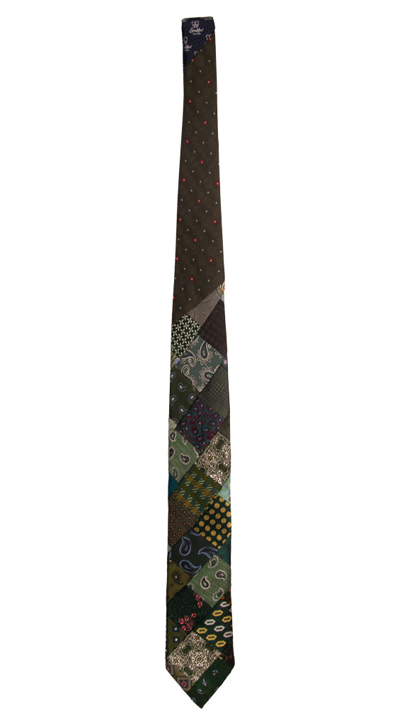 Cravatta Mosaico Patchwork di Seta Verde Fantasia Multicolor PM772 Graffeo Cravatte Made in Italy Intera