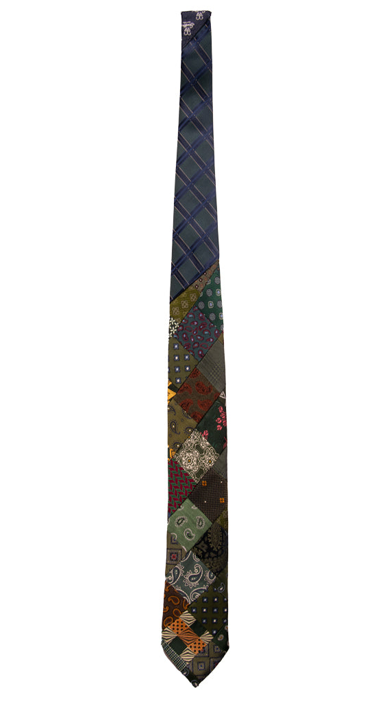 Cravatta Mosaico Patchwork di Seta Verde Fantasia Multicolor Mae in Italy Graffeo Cravatte Intera