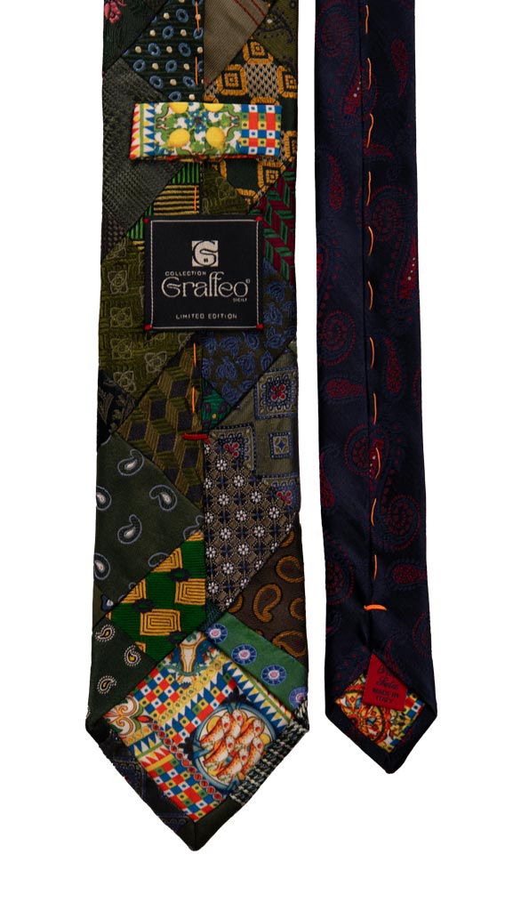 Cravatta Mosaico Patchwork di Seta Verde Fantasia Multicolor Made in italy Graffeo Cravatte Pala