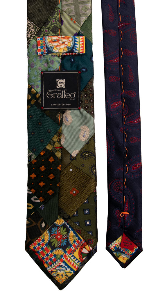 Cravatta Mosaico Patchwork di Seta Verde Fantasia Multicolor PM772 Graffeo Cravatte Made in Italy Pala