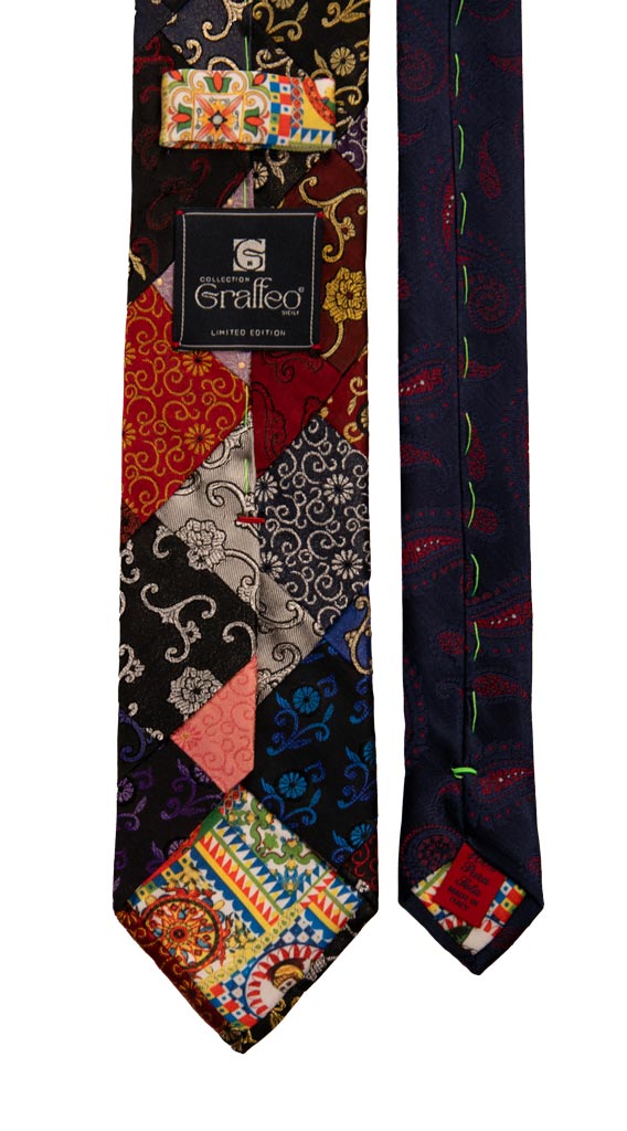 Cravatta Mosaico Patchwork di Seta a Fiori Multicolor Made in Italy Graffeo Cravatte Pala