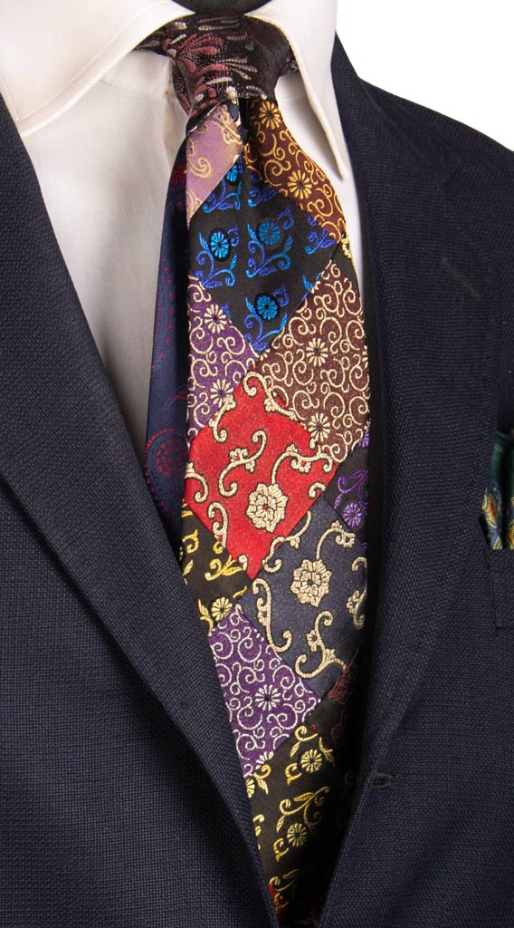 Cravatta Mosaico Patchwork di Seta a Fiori Multicolor Made in Italy Graffeo Cravatte
