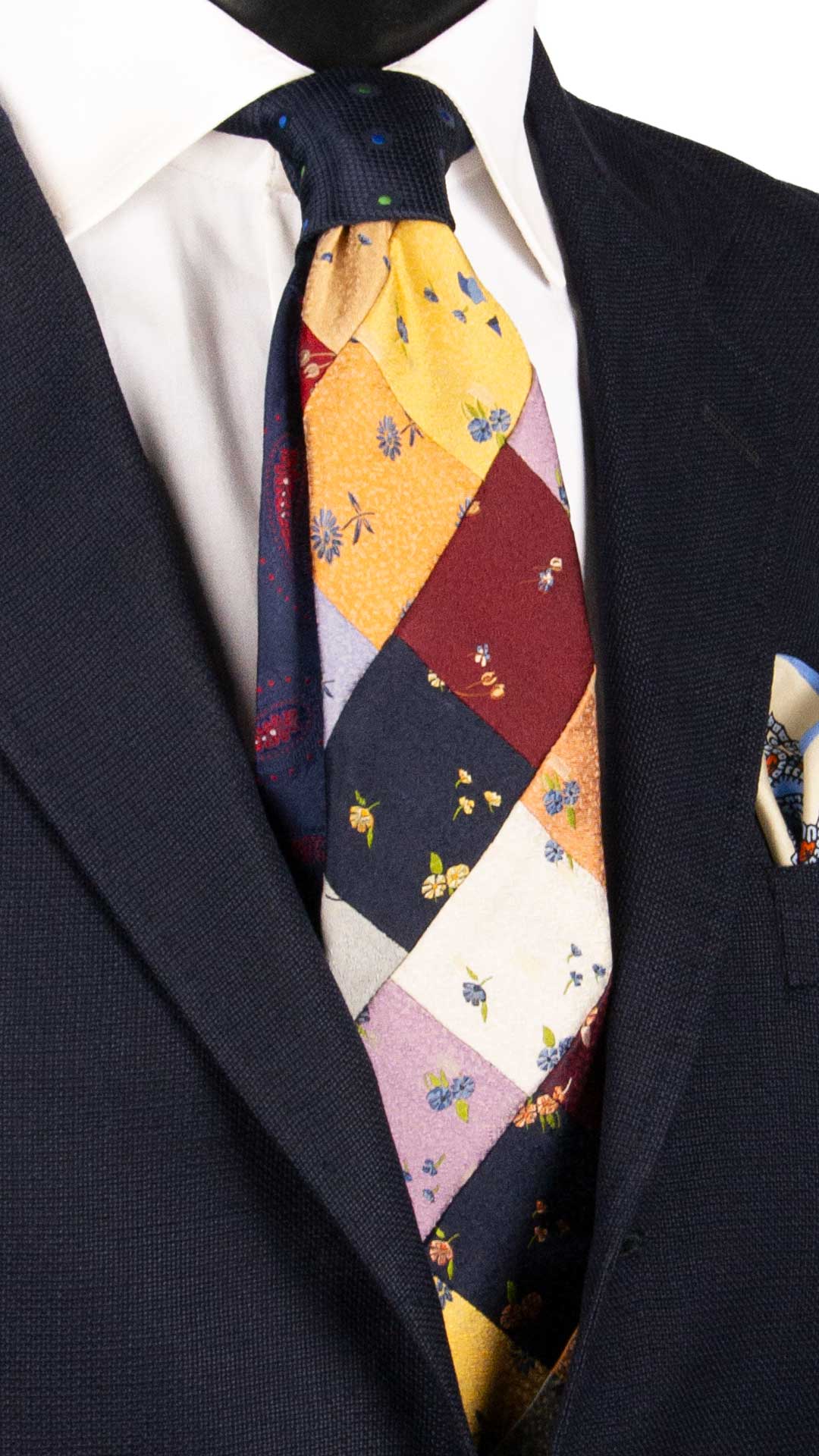 Cravatta-Mosaico-Patchwork-di-Seta-a-Fiori-Multicolor- PM908