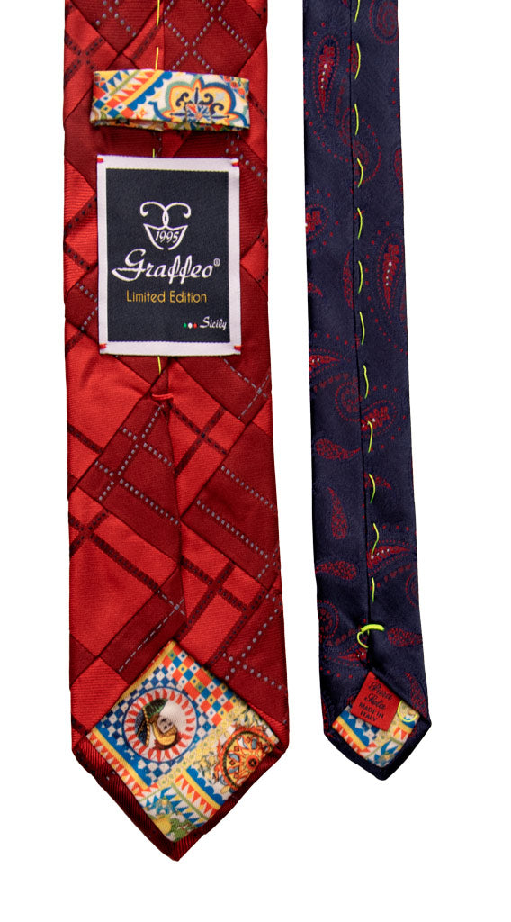 Cravatta Mosaico Patchwork di Seta a Quadri Rossa Blu Celeste Made in Italy Graffeo Cravatte Pala