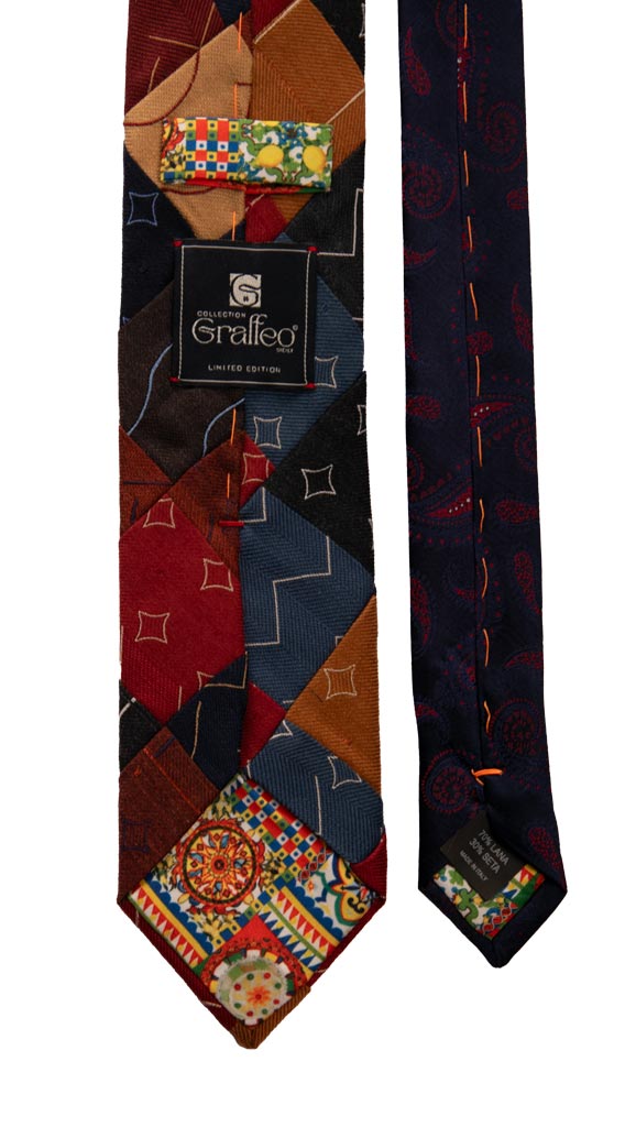 Cravatta Mosaico Patchwork in Lana Seta Fantasia Multicolor Made in Italy Graffeo Cravatte Pala