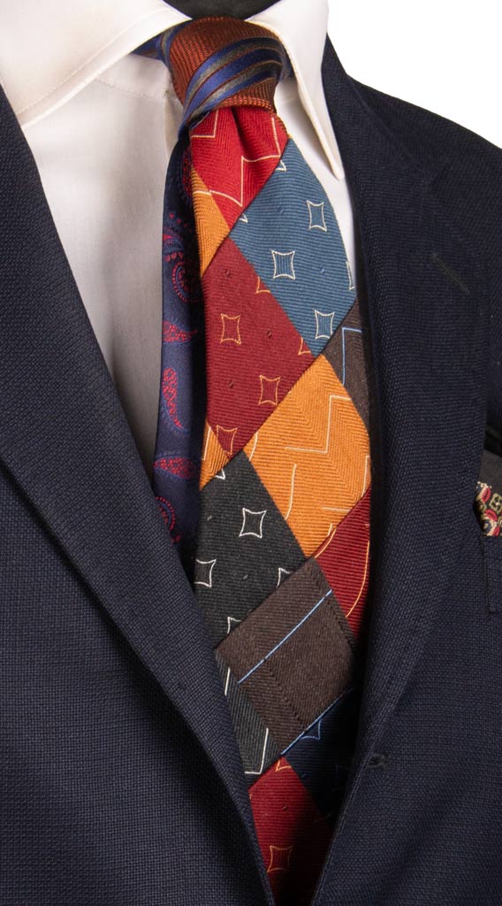 Cravatta Mosaico Patchwork in Lana Seta Fantasia Multicolor Made in Italy Graffeo Cravatte