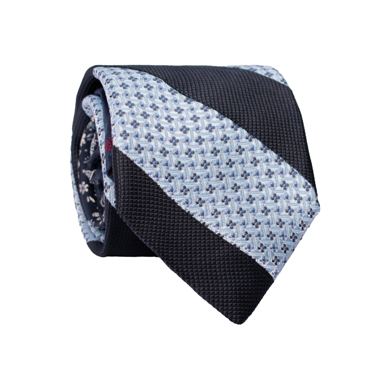 Cravatta Mosaico Vintage Patchwork Regimental di Seta Blu Fantasia Celeste Grigia PM1090 Graffeo Cravatte Made in Italy Rotolo