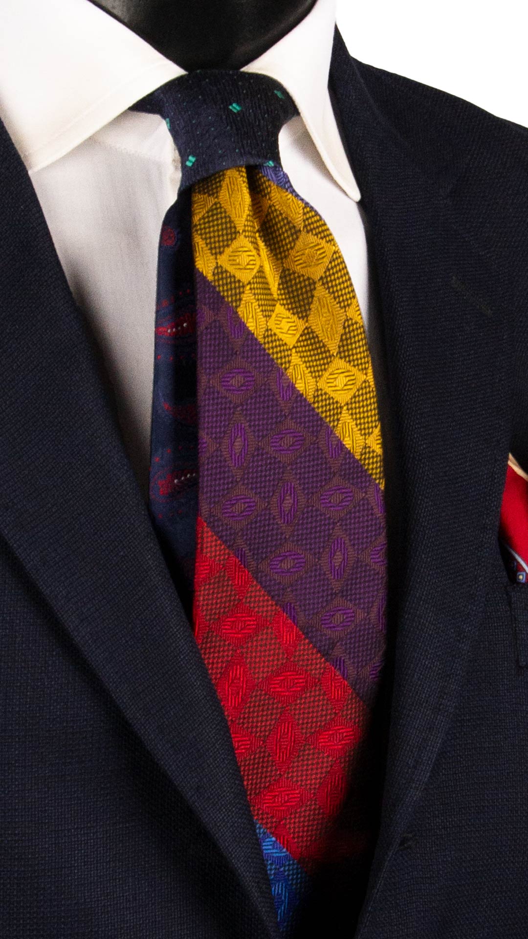 Cravatta Mosaico Vintage Patchwork Regimental di Seta Fantasia Multicolor PM1084 Graffeo Cravatte Made in Italy