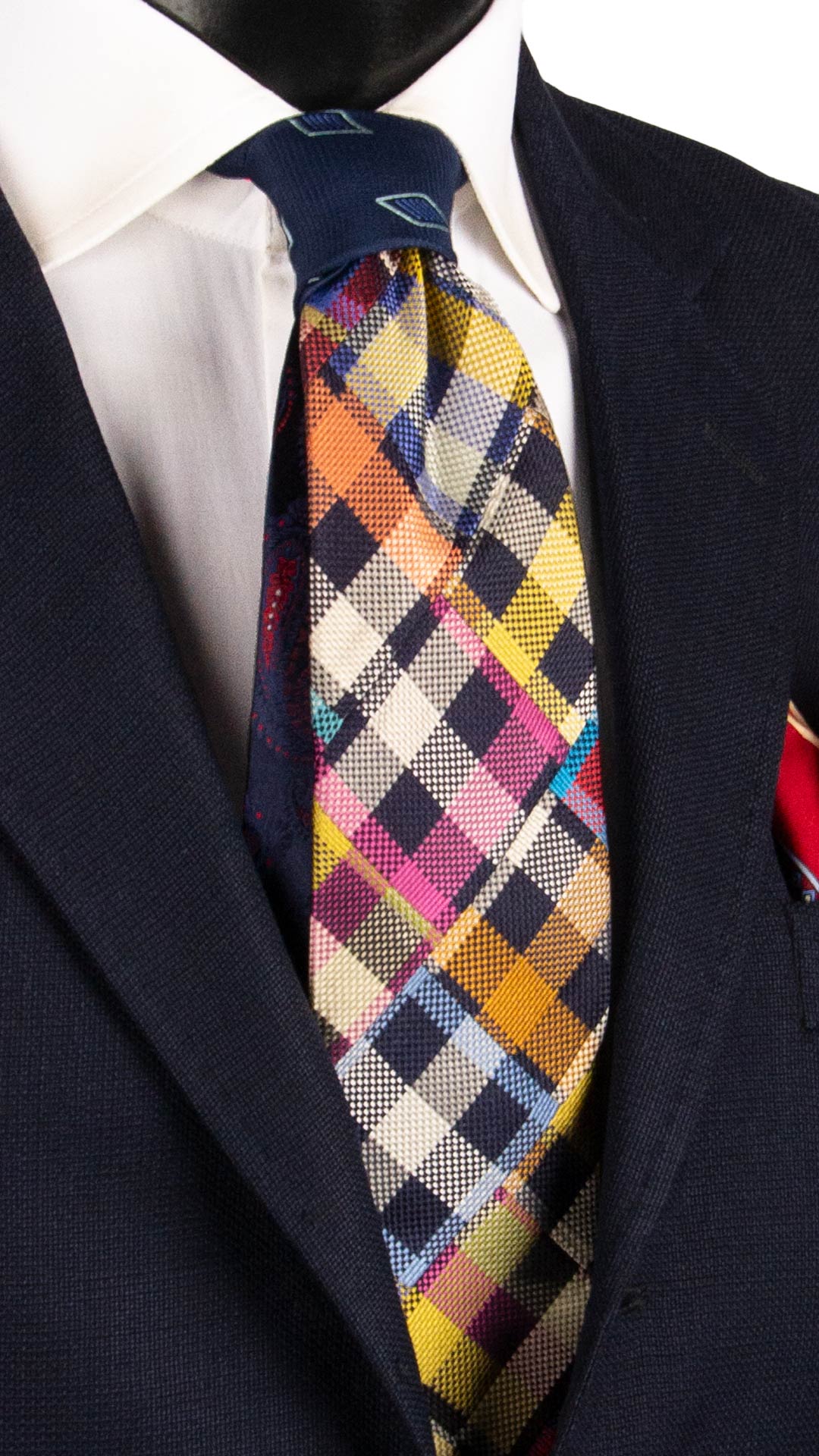 Cravatta Mosaico Vintage Patchwork a Quadri di Seta Fantasia Multicolor PM1091 Graffeo Cravatte Made in Italy