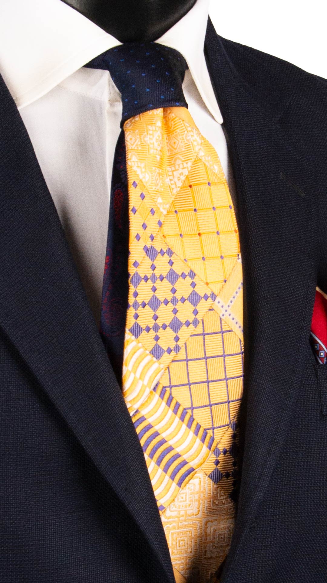 Cravatta Mosaico Vintage Patchwork di Seta Arancione Chiaro Fantasia Viola Blu PM1181 Graffeo Cravatte Made in Italy